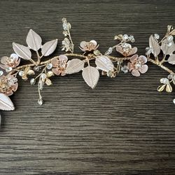 Rose Gold And Pink Flower Headpiece 