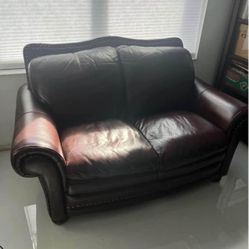 Leather Loveseat, Chair And Ottoman 