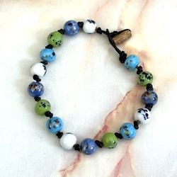 Blue Green And White Beaded Bracelet 