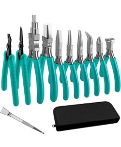 C&T 11-Piece Jewelry Plier Sets,Jewelry Making Tools Kit, Micro Jewelry Pliers Set, Stainless Steel Tweezers with Storage Pouch, Pliers set for Jewelr