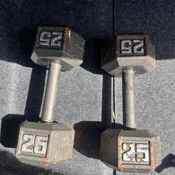 Pair Of 25lb Iron Dumbbells 