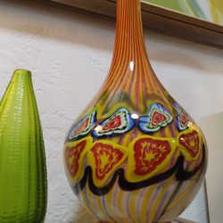 Beautiful Vintage 1960's Murano Blown Glass Italian Millefiori Patterned Stripe Art Glass Vase