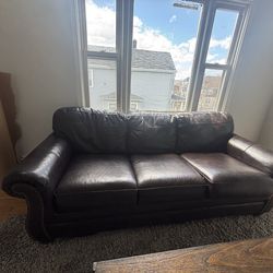Brown leather couches
