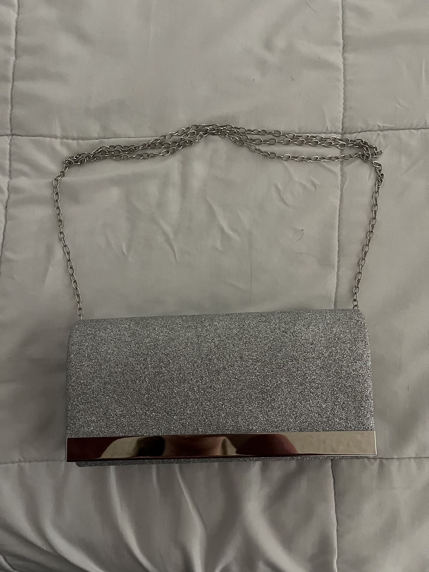 Silver Clutch w/ Detachable Chain Strap 