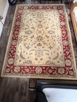 Beautiful Large Rug - red, grey, sage, tan