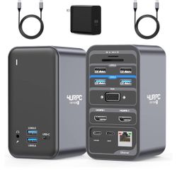 USB C Docking Station Dual Monitor, Dual HDMI USB C Dock, Laptop Docking Station with 2 HDMI Ports, VGA, 65W Power Adapter,6 USB, Ethernet, SD/TF, Aud