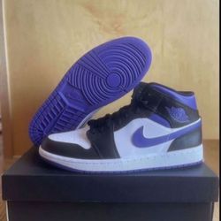 Nike Air Jordan 1 Mid Court Purple Black White Size 10.5 Brand New