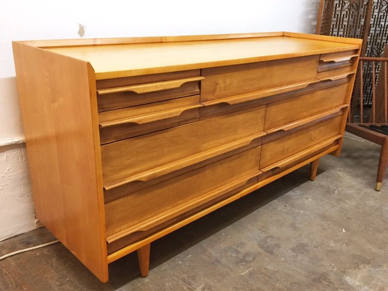 Crawford Furniture Mid Century Solid Maple 9-Drawer Dresser