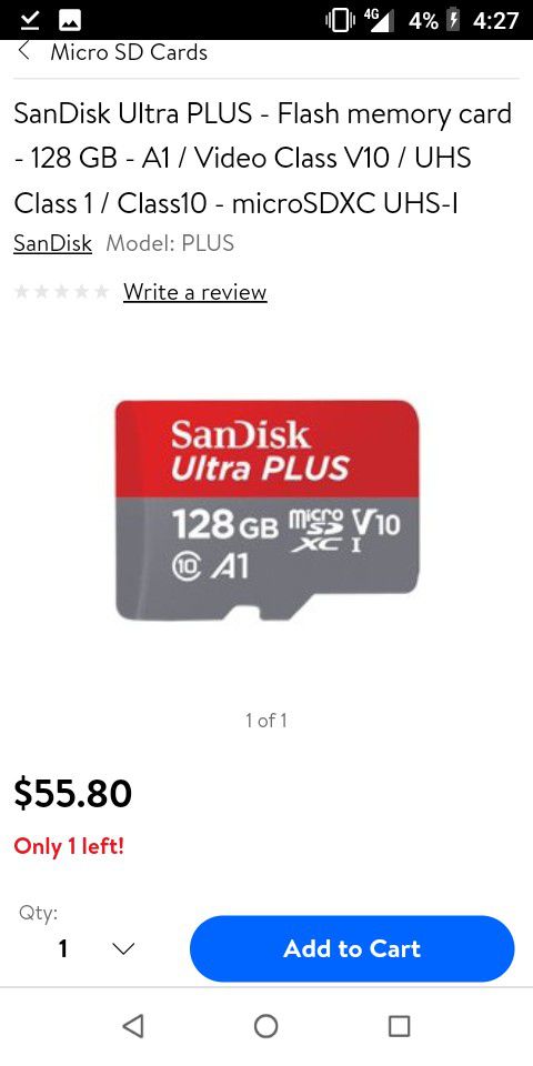SANDISK 128 GB MICRO SD CARD WITH ADAPTER