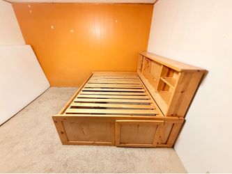 Full bed frame with storage and shelving