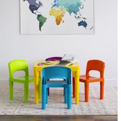 Humble Crew Kids Table and 4 Chair Set, Yellow Table with Chairs - Sturdy Toddler Activity Table