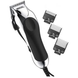 Wahl USA Chrome Pro Corded Clipper Complete Haircutting Kit for Men – Silver 