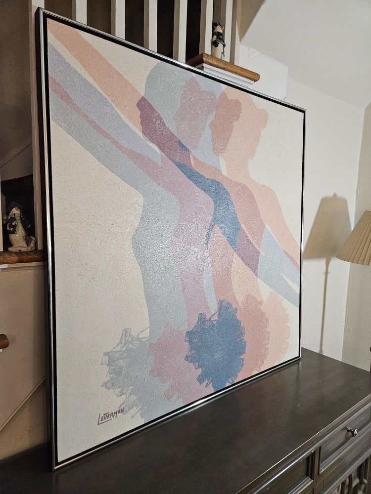 Large MCM Letterman Op Art Of Ballerina Silhouettes On Canvas