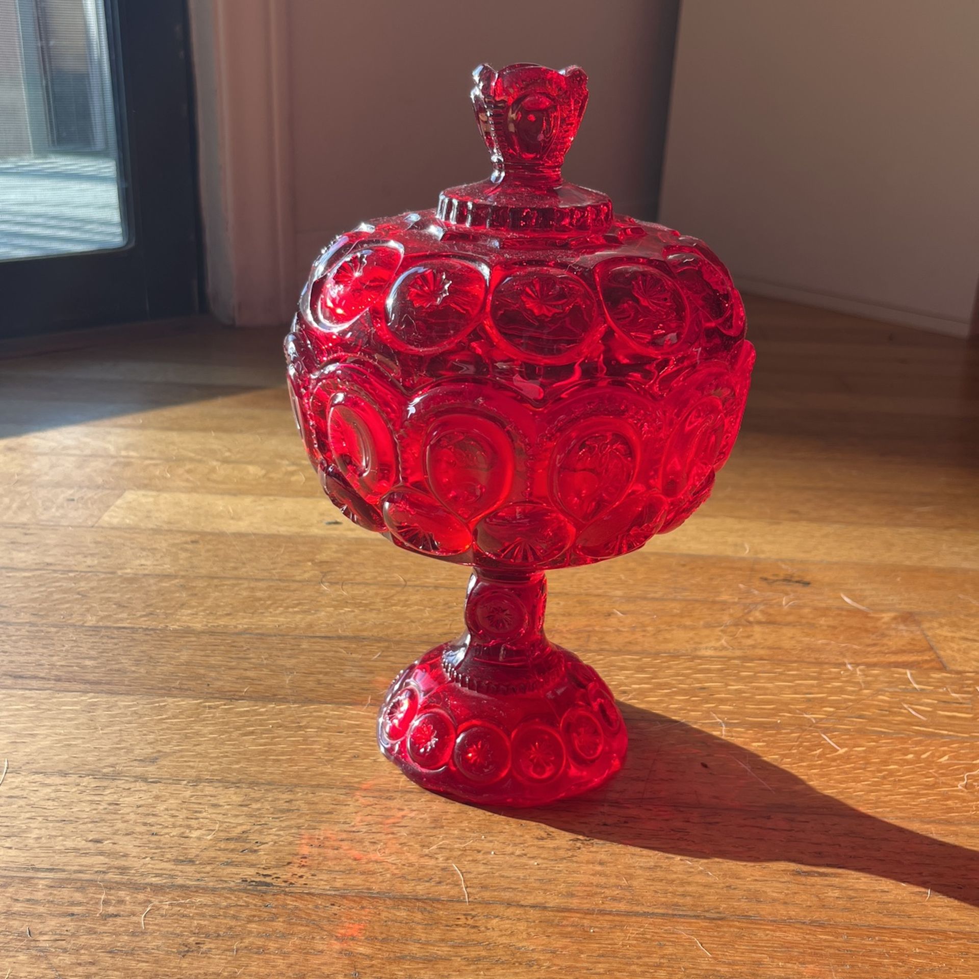 Cranberry Glass Vase And Candy Dish