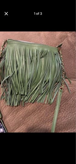 green fringe crossbody bag