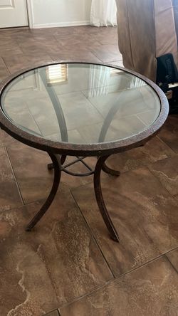 Round Glass Top Metal Side Table