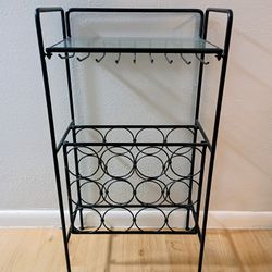 Wine Rack Large 36" Tall 18" Wide 11.5" Deep Wrought Iron Metal Black Holds Bottles & Glasses 