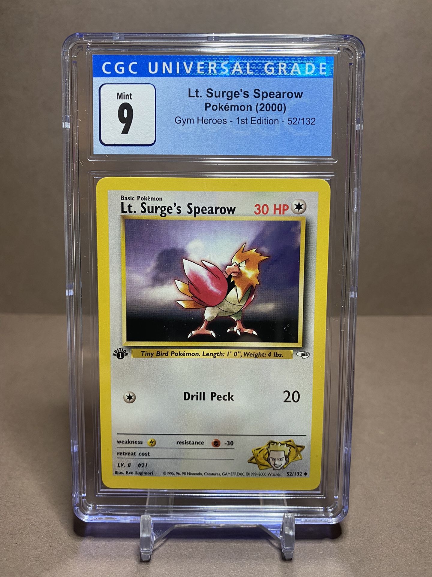 2000 Lt. Surge’s Spearow 52/132 (Eng) 1st Edition - Gym Heroes - CGC 9 Mint