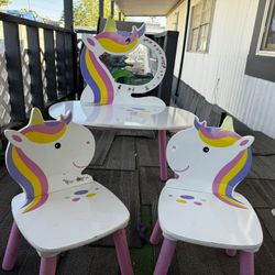 Unicorn Kids Desk/Table/Vanity With Matching Chairs 