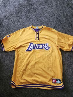 Vintage NIKE Team LA LAKERS Warm Up Shooting Shirt Yellow Size L