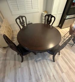 Round Dark Wood Dining Table with 4 Chairs
