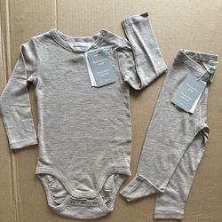 NWT Baby Toddler Merino Wool Jersey Set Light Beige 2T Gender Neutral