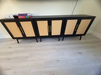 Black Sideboard with Rattan Doors and Gold Handles