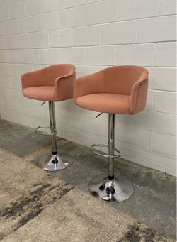 Light Pink Velvet Swivel Bar Stools