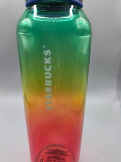 Starbucks 2022 Rainbow Ombre Gradient Glass Water Bottle 20oz Blue Lid
