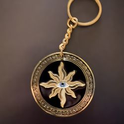 Gold Metal Sun Eye Design Keychain with Detachable Keyring
