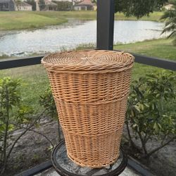 Wooden Wicker Laundry Or Storage Basket 