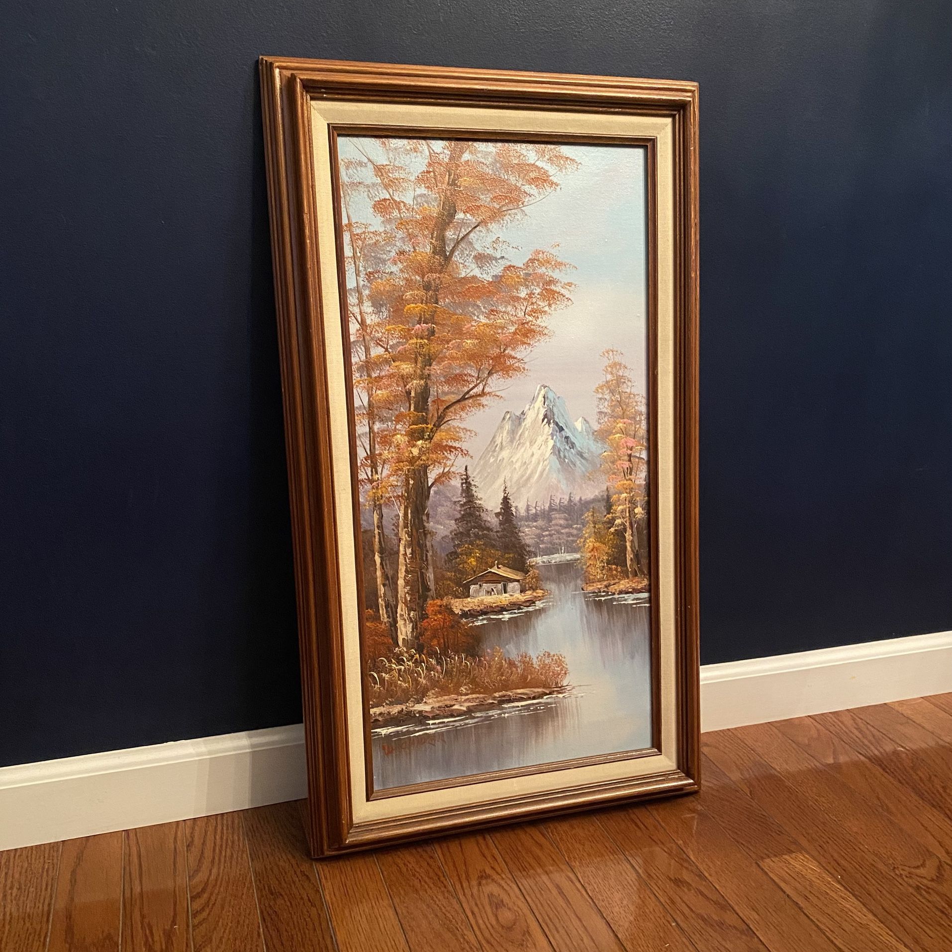 Vintage Signed Cabin & Mountain Landscape Painting