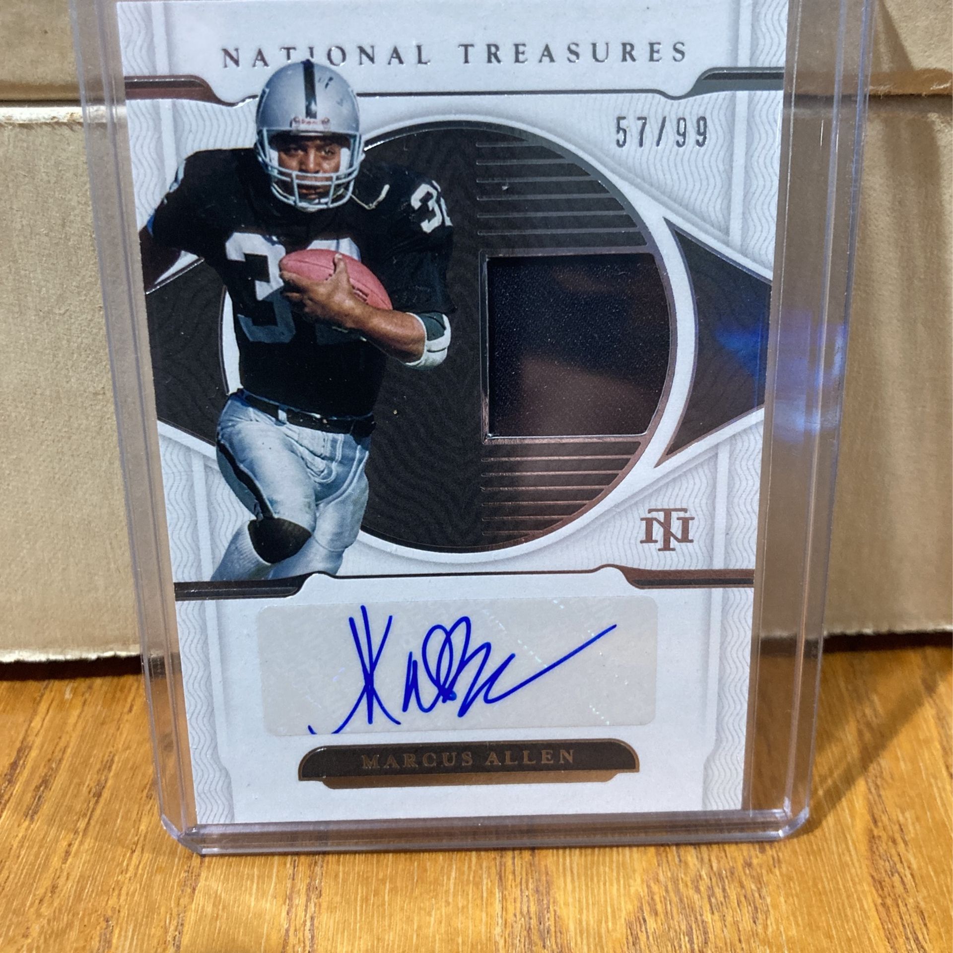 Marcus Allen Autograph Game Used Jersey Card Panini National Treasures 57/99!!!