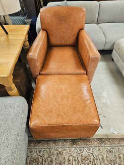 Art Deco Style Leather Club Chair & Ottoman | Designed by Coach, Inc. for Baker