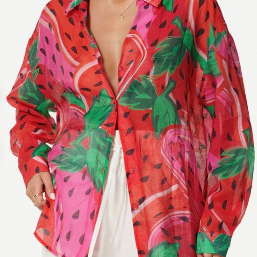 Never Fully Dressed Strawberry Ibiza Button Up Shirt 