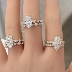 14KT VS2/F 4.63Ctw  Lab Grown Diamond IGI Certified Marquise Bridal Ring Set 