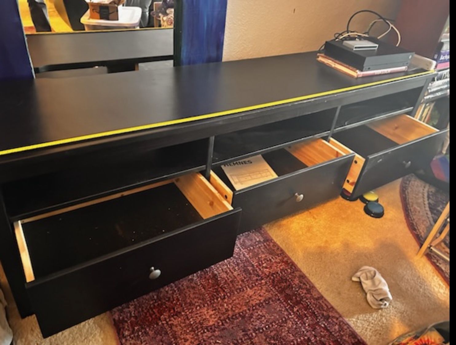Ikea Hemnes Solid Wood TV console Table 3-Drawers 3-Shelves