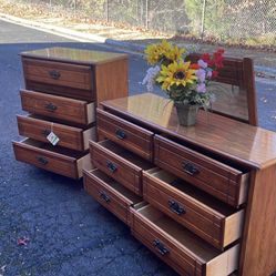 Wooden Set Dresser, Mirror , Tall Chest . Drawers Sliding Smoothly. Delivery Available 