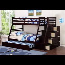 Brand New Twin Full Twin Bunkbed With Drawer Stairs For $899