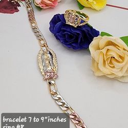 Virgin Mary Set Ring  #8 With Bracelet  Gold-plated 3-colors 