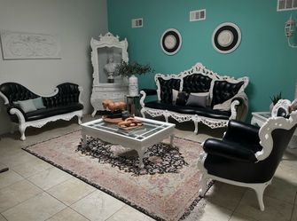 Baroque Style Black & White Living Room Set reupholstery priject