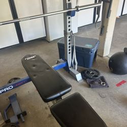 Weight Bench, Bar & Weights