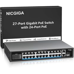 NICGIGA 24 Port Gigabit PoE Switch with 24 Port PoE+@300W, 2 Gigabit Uplink Port, 1 SFP, Sturdy Metal 