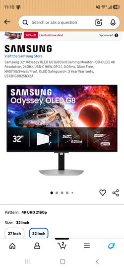 32" 8nch odyssey oled g8 g80sh 4k {2026} gaming monitor