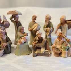 Lot of 9 Terracotta Figures Villagers Handmade Must See!