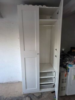 White closet cabinet with Hanging Rail and Drawers