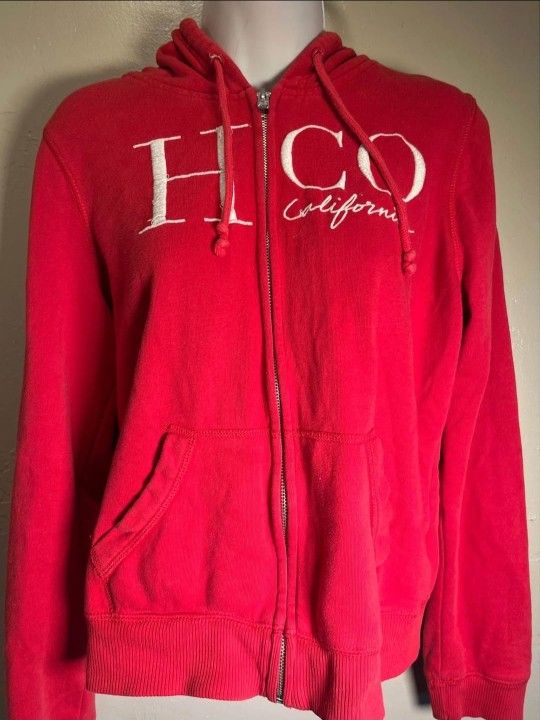 Hollister Co 2000s Red Zip Up Hoodie Jacket Size Medium