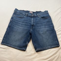 Levi Strauss Men 38 Blue Denim Jean Shorts Med Wash Flat Front Mid Rise 5 Pocket