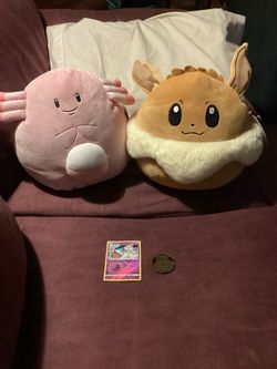 Eevee and Chancey Squishmallows plus Snorlax Coin and Chimeco Card