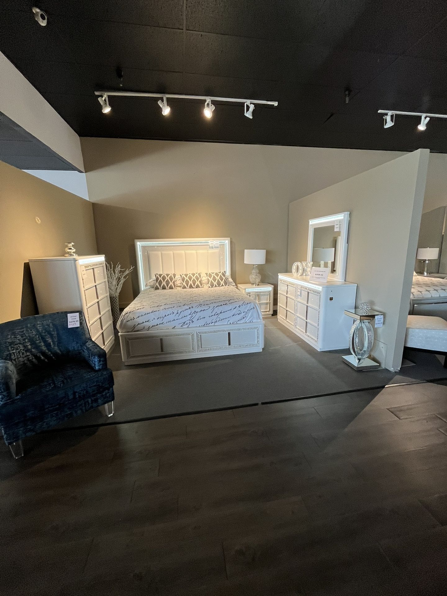 King Bed Frame, Dresser, Mirror And Nightstand
